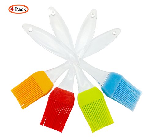 iNeibo Kitchen Silikon backpinsel/grillpinsel- BBQ Barbecue Pinsel hitzebeständig- 4er set küchen pinsel mit kristall griff- bratpinsel flexibel,langlebig mit 4 verschiedenen Farben