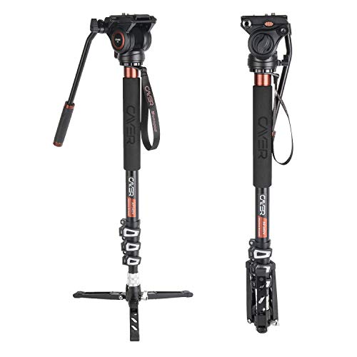 Professionelles Video-Monopod-Kit, Cayer AF34DVH4 71-Zoll-Teleskop-Flip-Lock-Monopod mit H4-Fluidkopf und Abnehmbarer Stativbasis für DSLR-Kameras und Camcorder