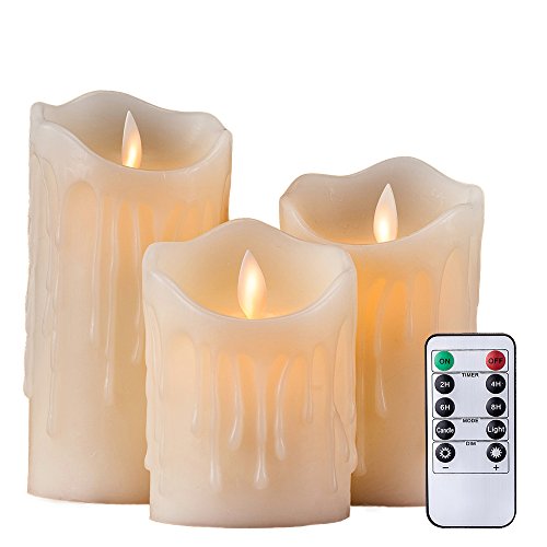 Air Zuker 3er LED Flammenlose Kerzen Tropfenförmige batteriebetriebene Kerzen Säule Echtwachskerzen mit Timer und 10 Tasten Fernbedienung, höhe 4 '5' 6 ' für Dekorations zB. Party, Hochzeit, Tisch