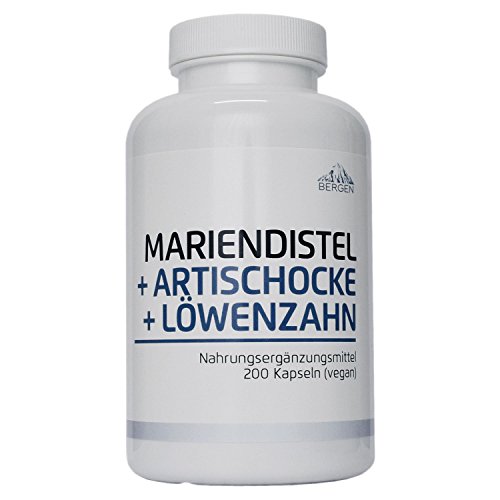 Bergen Mariendistel Artischocke Löwenzahn - Leber Komplex Hochdosiert mit 80% Silymarin. 200 Vegane Kapseln ohne Zusatzstoffe