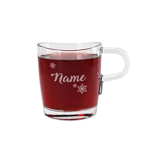 Leonardo Glastasse mit Gravur des Wunschnamen - Motiv: Schneekristall - für Glühwein oder Tee
