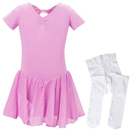 CARETOO Mädchen Ballettkleid 2tlg Mädchen Ballettanzug Ballettkleid + Ballett Strumpfhose Tanzstrumpfhose