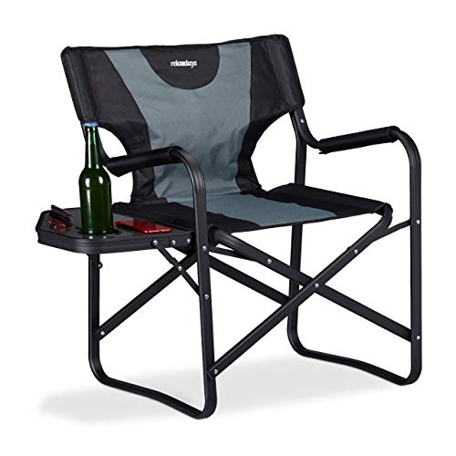 Relaxdays Regiestuhl mit Tisch, klappbarer Campingstuhl für Garten, Festival & Angeln, mit Getränkehalter, schwarz-grau
