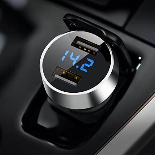 Auto Ladegerät, USB Auto Adapter KFZ Ladegerät mit LED Digital Voltmeter 2-Port 5V / 4.8A (Aluminium-Legierung Gehäuse) für iPhone X / 8/7 / 6s / Plus, iPad Air / Mini, Galaxy S8 / S7 / Edge / Plus , Hinweis 5/4, LG, Nexus, HTC und Mehr by DIVI (Silber)