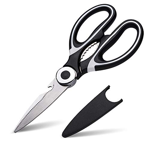 Meilliger Küchenschere, Multifunktionale Haushaltsschere Mehrzweckschere Scharfe Schere aus Edelstahl für Fleisch, Walnuß, Fisch, Papier, Gemüse und Flaschenöffner Kitchen Scissors (Schwarz)
