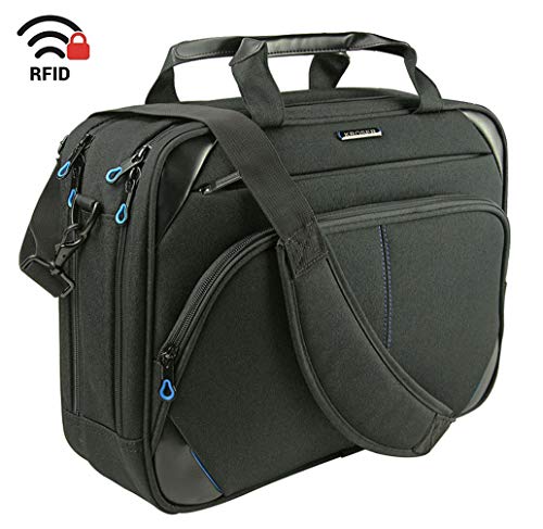 KROSER Laptop Tasche 15,6 Zoll Business Tasche Laptop Umhängetasche Wasserabweisend Schultertasche Durable Tablet Hülle mit RFID Taschen für College/Herren/Frauen/Männer/Damen-Schwarz/Blau MEHRWEG