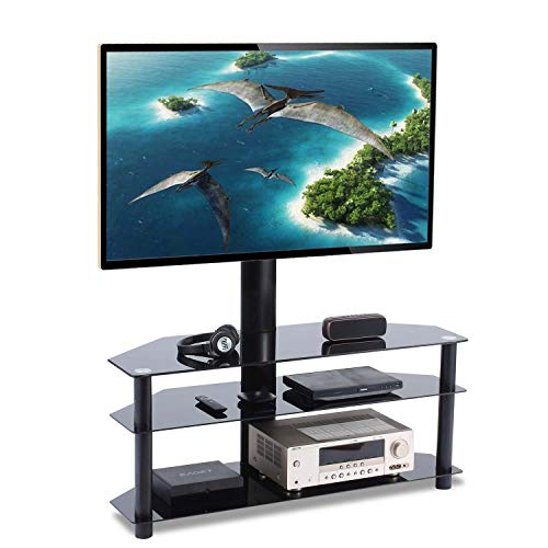 TAVR Furniture TV Ständer Standfuß fur 32' - 65' Zoll LCD/LED/Plasma Fernseher Fernsehtisch mit Halterung inkl. Kabelführung mit SchwarzGlas Regale max. 50kg