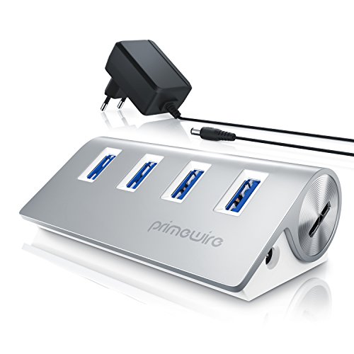 CSL - aktiver USB 3.0 Hub inkl. Netzteil | 4 Port Verteiler | Datenhub für Apple iMac, Mac Pro, Macbook (Air, Pro, Mini), PC, Notebook / Laptop / Tablet-PC / | Plug & Play | Hot Plug | bus-powered | Windows, Linux und MacOS | silber (Aluminiumgehäuse)