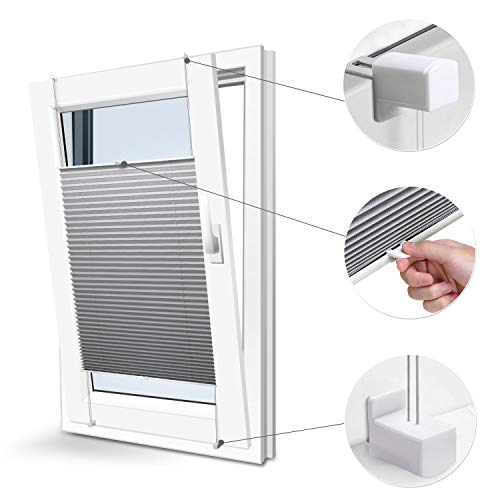 Plissee Rollo Klemmfix ohne Bohren, (grau Breite 45 Länge 130) Jalousie Faltrollo easyfix verspannt Blickdicht, Sichtschutz und Sonnenschutz, für Fenster und Tür