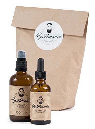 Bartmanie 2 teiliges Bartpflege-Set bestehend aus Bartshampoo (100ml) & Bartöl (50ml), Geschenkset für Männer - Perfekte 3 Tage Bart-Pflege