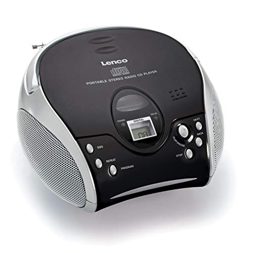 Lenco SCD24 - CD-Player für Kinder - CD-Radio - Stereoanlage - Boombox - UKW Radiotuner - Titel Speicher - 2 x 1,5 W RMS-Leistung - Netz- und Batteriebetrieb - Silber