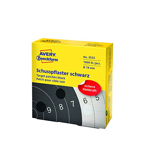 Avery Zweckform 3522 Schusspflaster (Ø 19 mm, vorgedruckt) 1 Rolle/1.000 Etiketten schwarz