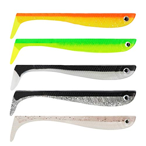 Poseimet Gummiköder Set, 5 Gummifische zum Angeln auf Zander, Forellen und Barsche, 10cm