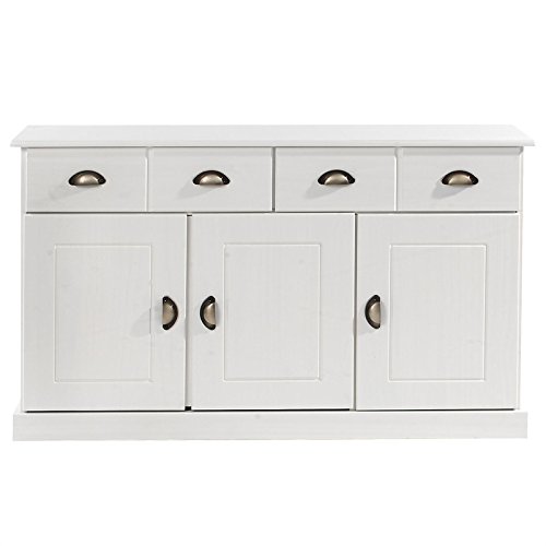 IDIMEX Anrichte Kommode Apothekerschrank Apothekerkommode Sideboard Paris mit 2 Schubladen 3 Türen, Kiefer massiv, weiß lackiert
