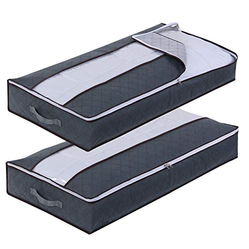 Lifewit Aufbewahrungstasche Unterbett Unterbettkommode mit Sichtfenster für Bettwäsche, Kleidung, Decken, Kissen Faltbar Groß, 2 Pack, 100 x 50 x 15 cm