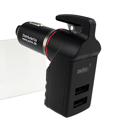 Pulox 3-in-1 Notfalltool Notfallhammer Federkörner Gurtschneider und USB Auto Ladegerät Nothammer Fenster