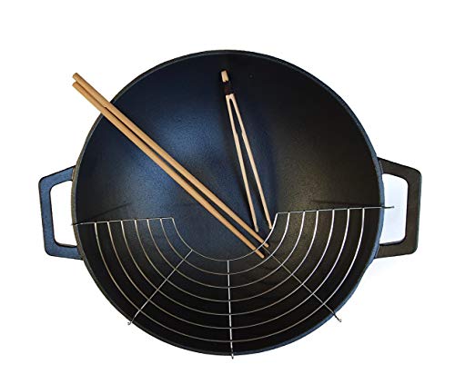 osoltus Wok Gusseisen mit Zubehör Wok-Set mit Deckel 36cm