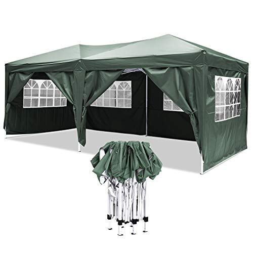 YUEBO Faltpavillon Wasserdicht Gartenpavillon, 3 x 6m Partyzelt Pavillon Festzelt mit 4 Seitenteilen für Garten/Party/Hochzeit/Picknick/Markt- Tragetasche inklusive