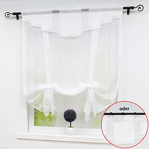 Joyswahl Raffrollo Voile Raffgardinen mit Stangendurchzug und mit Kräuselband BxH 100x140cm Weiß 1er Pack