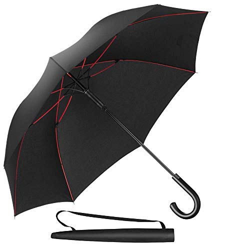 Newdora Stockschirm Regenschirm Windproof Manuelles Schließen Schwarz Fiberglas Rippen Golf Umbrella Lightweight Extra Large 210T Wasserdichter Taschenschirm Herren Damen mit rutschsicherem Griff