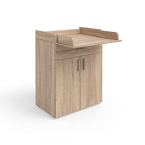 VICCO Wickeltisch LENA Wickelkommode Baby Kids Wickelregal Babymöbel Kommode Wickelauflage mit Klappfunktion - für ausreichend Platz (Sonoma Eiche)