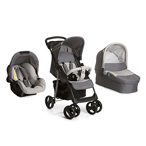 Hauck 3 in 1 Kinderwagen komplettset Shopper SLX Trio Set, inkl. Babyliegeschale Kinderautositz Gruppe 0 Sportwagen Getränkehalter leicht klein zusammenklappbar, ab Geburt bis 22 kg, grau