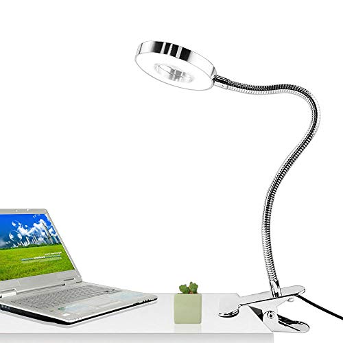 7W LED Klemmleuchte Leselampe Buchlampe Klemmlampe Schreibtischlampe Tischlampe Dimmbar Augepflege Bettleuchte, Warme und Kühle Lichtfarbe (Silber)