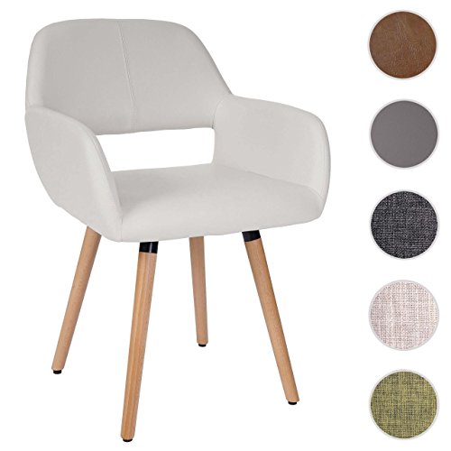 Mendler Esszimmerstuhl HWC-A50 II, Stuhl Küchenstuhl, Retro 50er Jahre Design ~ Kunstleder, weiß, helle Beine