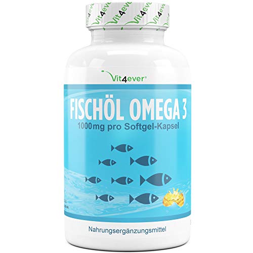 Fischöl Omega 3 Kapseln 1000 mg - 340 Stück Hochdosiert - Laborgeprüft - Mit 180 mg EPA & 120 mg DHA pro Omega-3 Softgel-Kapsel - Premium Qualität - Fettsäuren Lachsöl - Vit4everachsöl