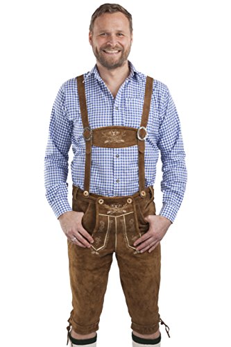 Herren Hopfen und Malz Trachtenlederhose Kniebundhose braun Trachten Lederhose Kniebund Leder Hose (50, hellbraun)