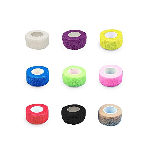 9er-Set Fingerverband | Pflasterverband | Pflaster ohne Kleber - Farbauswahl - 2,5cm x 4,5m - elastisch, wasserabweisend, kohäsiv (Bunter Mix)