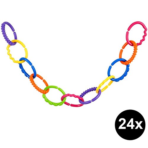 TALINU bunte Kinderwagenkette 24-teilig | mit 2 Jahren Zufriedenheitsgarantie | Babyspielkette, Wagenkette, Kinderwagenspielzeug