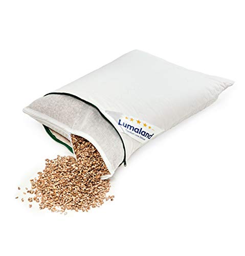 Lumaland Dinkelkissen Kissen gesteppt mit Baumwoll-Bezug Reißverschluss und Dinkelspelz-Füllung in Weiß 40 x 60 cm