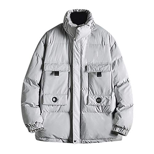 Qinhanjia Herren Daunenjacke Puffer Outdoor Sports High Neck Winddicht Super Warm Parka Mountain Coat Plus Größe (Grau,XL)