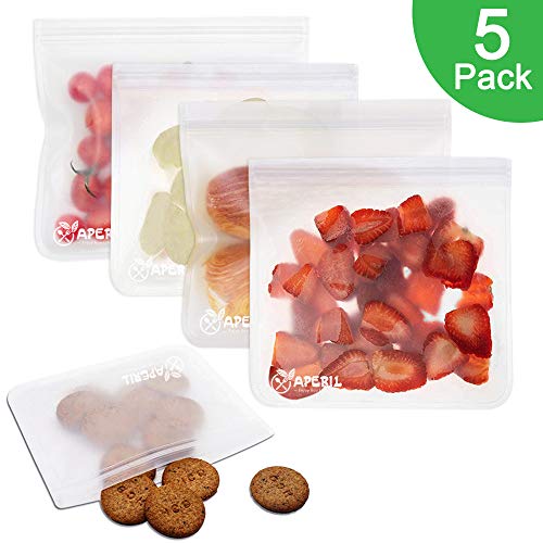 APERIL Wiederverwendbare Aufbewahrungsbeutel - 5er-Pack extra Dicker Sandwichbeutel mit Reißverschluss zur Aufbewahrung von Lebensmitteln für die Organisation zu Hause