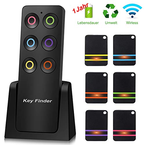 Schlüsselfinder Wireless Key Finder Support Fernbedienung Anti-verlorene Schlüsselanhänger Locator mit 6 Empfänger Unterstützung Fernbedienung Schlüssel Locator, Haustier Tracker,Wallet Tracker