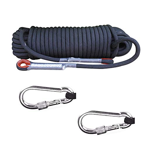 Amasawa 20M*8MM kletterseil Fischerei Bergung Seil Festmacherleine Flechtleine Strick Leine Allzweckseil mit 2 Karabiner für Outdoor Sport Camping (Schwarz)