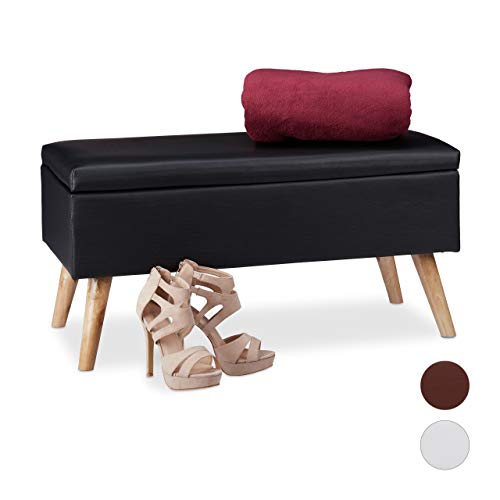 Relaxdays Sitzbank mit Stauraum, 40 L, gepolstert, Holzbeine, Truhenbank Kunstleder, HxBxT: 40 x 80 x 39,5 cm, schwarz, Größe