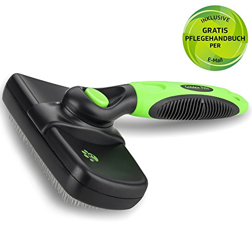 Selbstreinigende Hundebürste & Katzenbürste Golden Pets | Kurz bis Langhaar geeignet | Kleine - große Tiere | Schnelle Reinigung | + Gratis Pflegehandbuch