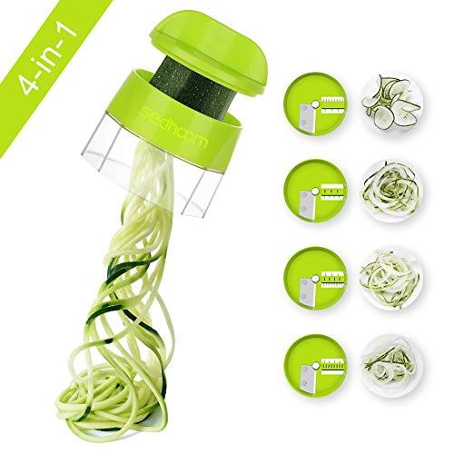 Sedhoom Spiralschneider Hand für Gemüsespaghetti, 4 in 1 Kingen Gemüse Spiralschneider, Gemüsenudeln spiralschneider für Karotte, Gurke, Kartoffel, Kürbis, Zucchini (MEHRWEG)