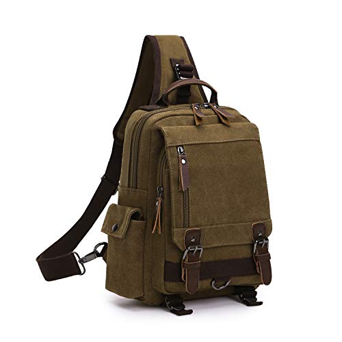 Wind Took Canvas Sling Rucksack Crossbody bag Brusttasche Outdoor Daypack Vintage Schultertasche Unisex Umhängetasche für Herren Damen, Coffee