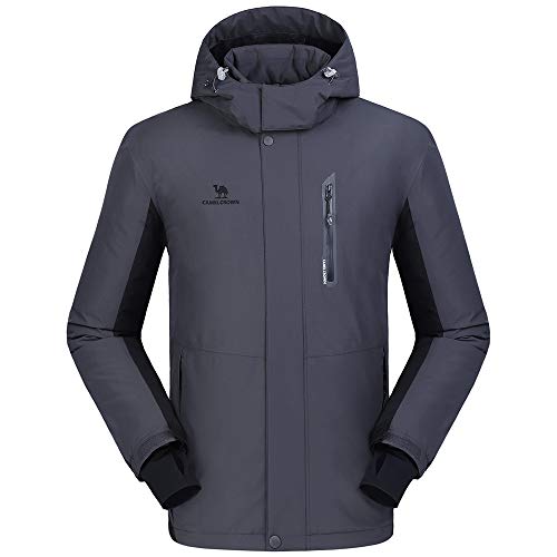 CAMEL CROWN Herren Wasserdichte Wanderjacke Regenjacken Outdoor Funktionsjacke Full Zip mit Fleece-Futter, Winddichte Warmer Mantel Jacke mit Kapuze für Winterwandern Ski Sports Freizeitjacke
