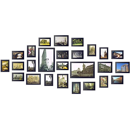 Yorbay Bilderrahmen 26er Set mit 3 häufigsten 1:1 Installationsvorlage 19 STK. 10x15cm, 5 STK. 13x18cm, 2Stk. 20x30cm aus Plexiglas Foto Collage,  aus Holz Fotorahmen und Bildabdeckung, Holz (Schwarz)