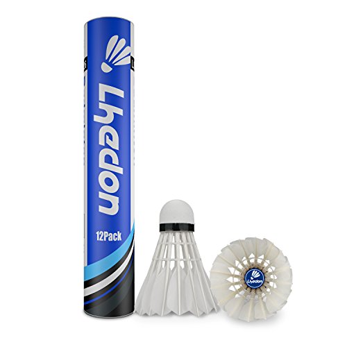 Fortgeschrittene Gänsefeder Federbälle, Lhedon 12 Stück hoher Qualität Badminton Shuttlecocks Indoor Outdoor Sport Training Naturfederbälle Federball Shuttle mit großer Stabilität und Haltbarkeit