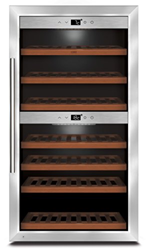 CASO WineComfort 66 Design Weinkühlschrank für bis zu 66 Flaschen (bis zu 310 mm Höhe), zwei Temperaturzonen 5-20°C, Getränkekühlschrank, Energieklasse A