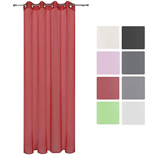 Beautissu Transparenter Ösen-Vorhang Amelie - 140x245 cm Rot Uni - Voile Dekoschal Gardine Ösenschal Fenster-Schal