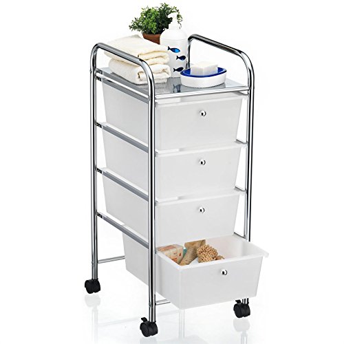 Bad Rollwagen SANO Rollcontainer Haushaltswagen Badtrolley Badregal aus verchromtem Metall mit 4 Schubladen