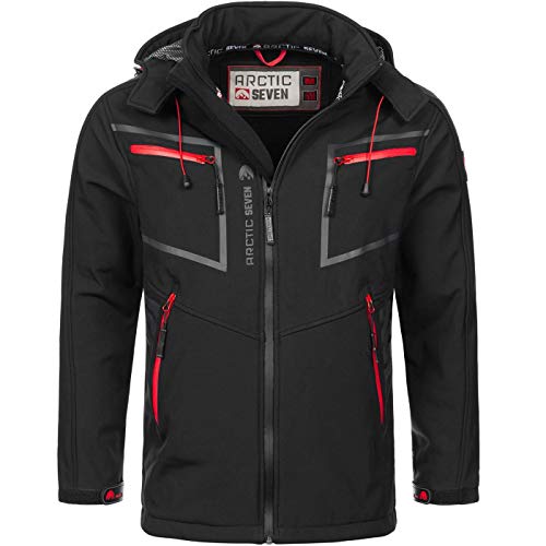 Arctic Seven Herren Designer Softshell Funktions Outdoor Regen Jacke Sport AS088 [AS-088-Schwarz-Gr.2XL]