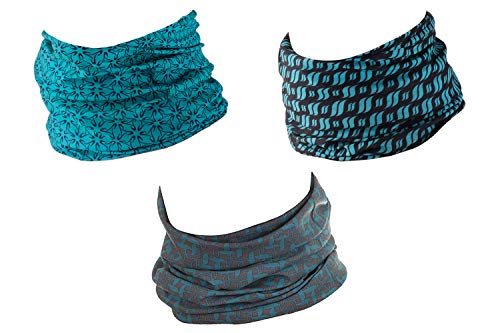 Hilltop 3 x Motorrad Multifunktionstuch, Kopftuch, Halstuch, Bandana 3-er Set in ausgewählten Designs, 3er Set/Farben:Blue Wind Wheels