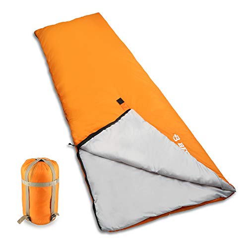 Bessport Schlafsack Ultraleicht 800g für 3 Jahreszeiten, 320T Nylon 100% sprüh gebundene Baumwolle 120g/m² Füllung Deckenschlafsack mit Kompressionsbeutel für Sommer Camping (Orange)